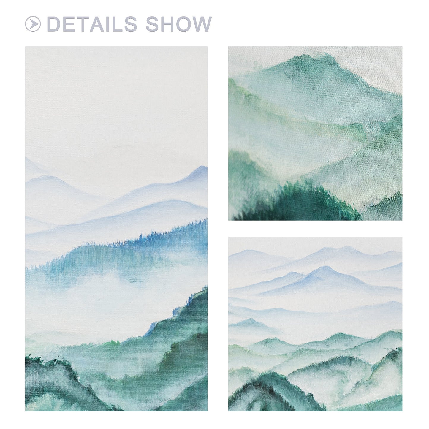 Teal Green Watercolor Mountain Landscape Painting: Extra Large Wall Art #3