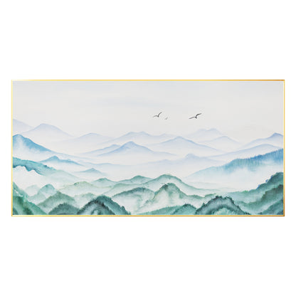Teal Green Watercolor Mountain Landscape Painting: Extra Large Wall Art #7