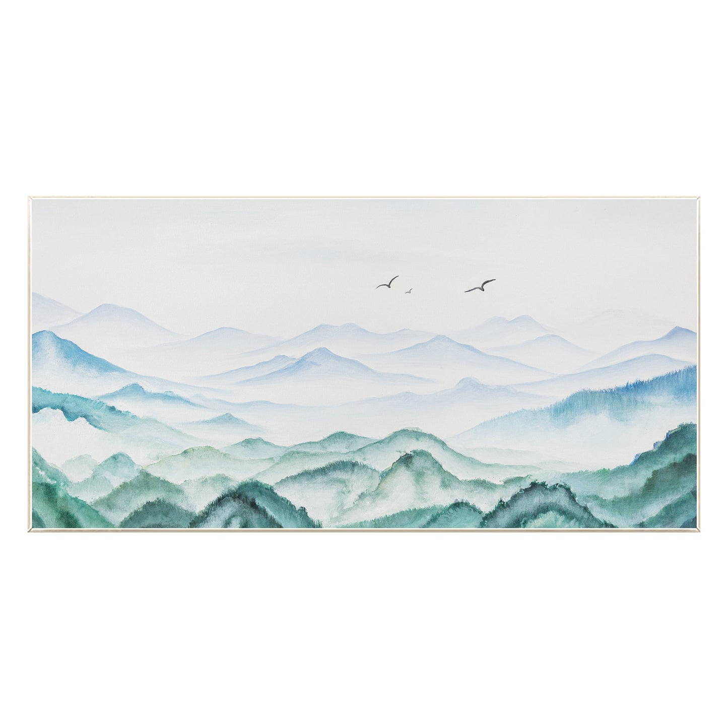 Teal Green Watercolor Mountain Landscape Painting: Extra Large Wall Art #8