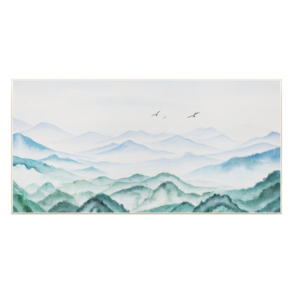 Teal Green Watercolor Mountain Landscape Painting: Extra Large Wall Art #8