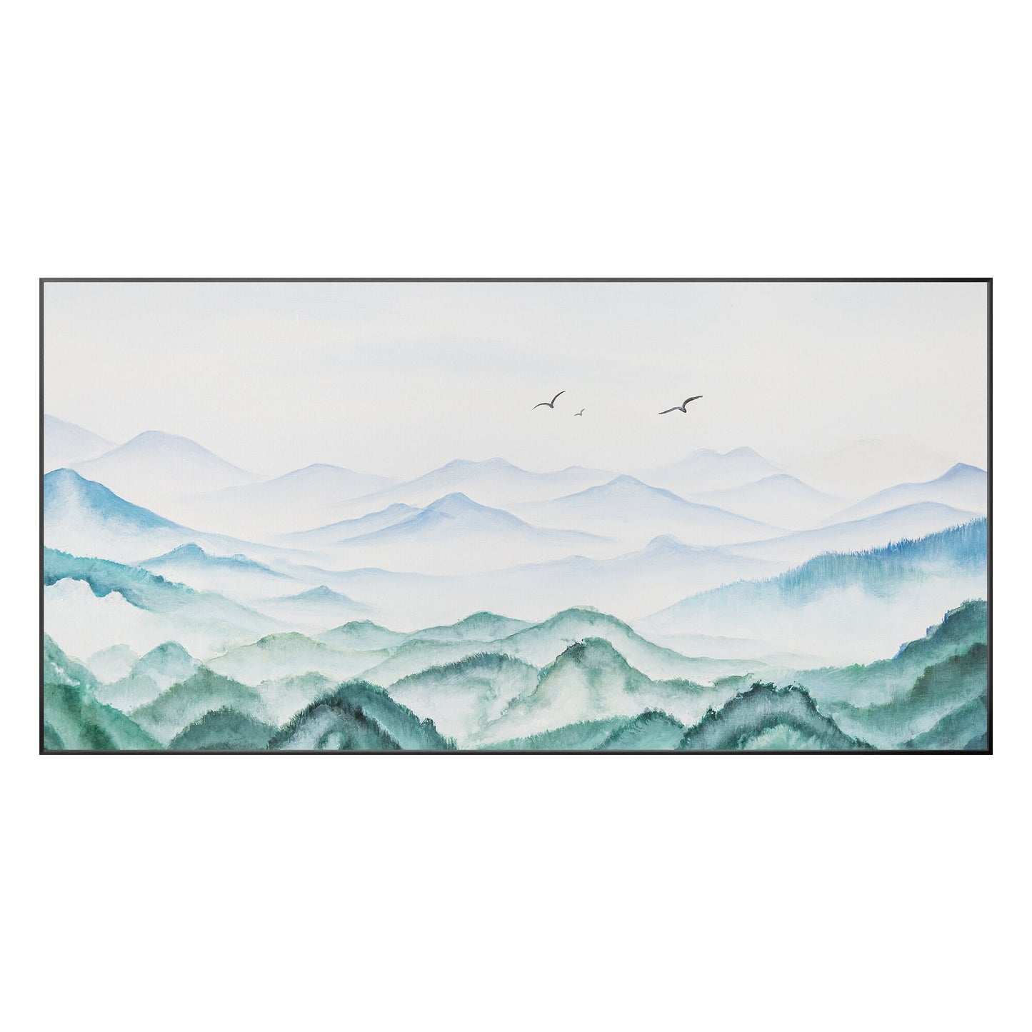 Teal Green Watercolor Mountain Landscape Painting: Extra Large Wall Art #9