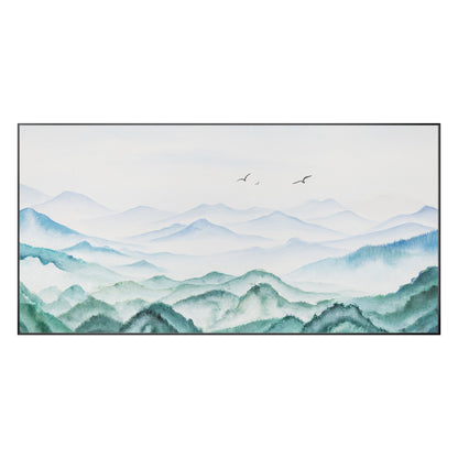 Teal Green Watercolor Mountain Landscape Painting: Extra Large Wall Art #9