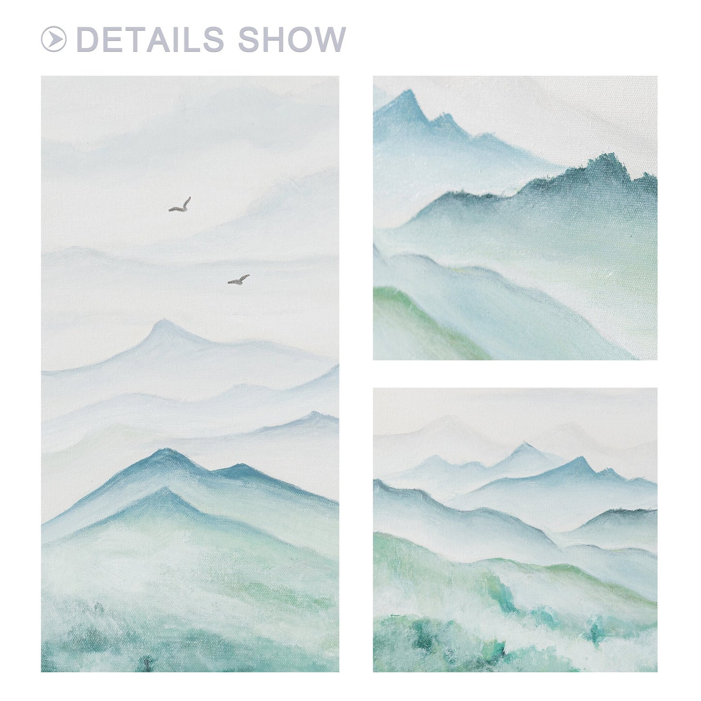 Teal Green Watercolor Mountain Painting: Original Canvas Wall Art #3
