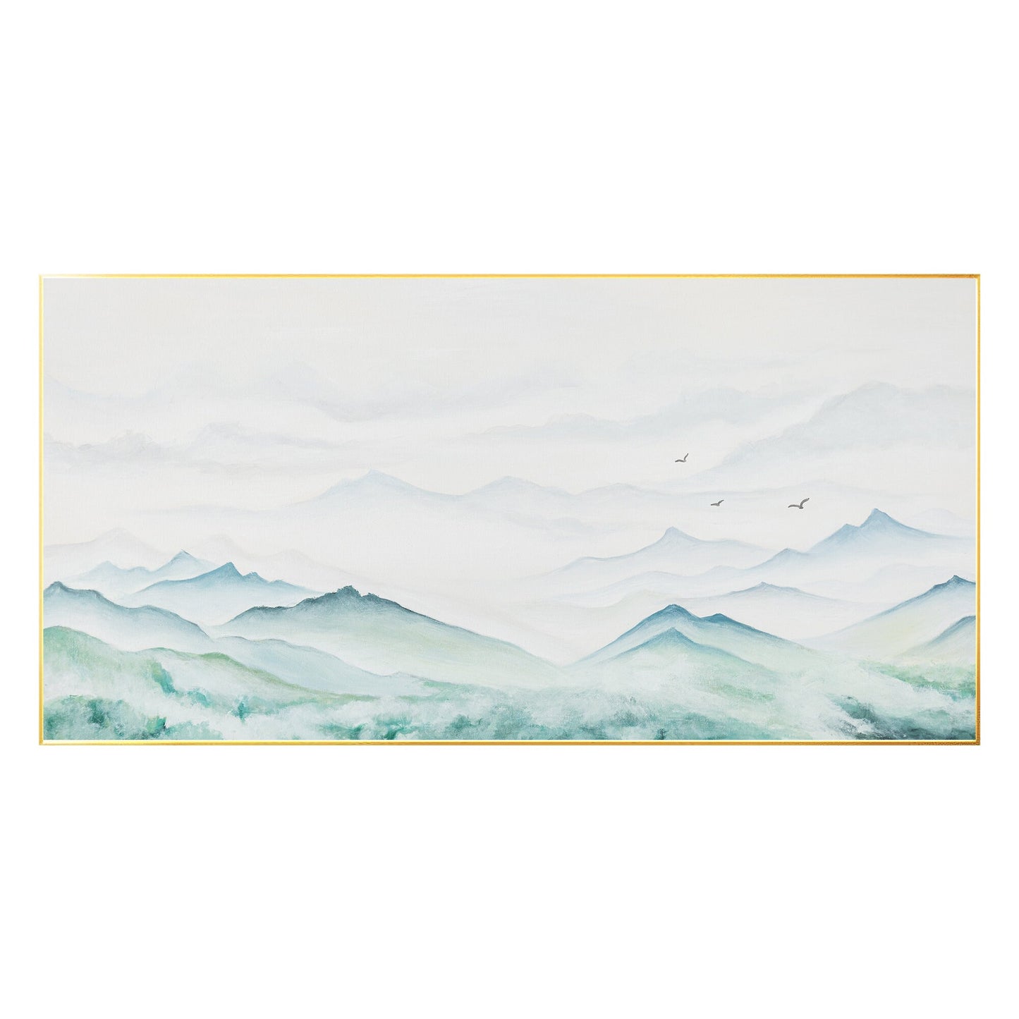 Teal Green Watercolor Mountain Painting: Original Canvas Wall Art #7