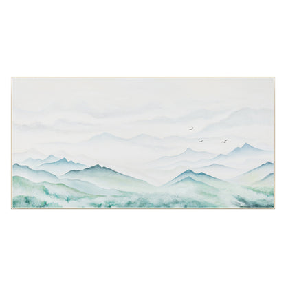 Teal Green Watercolor Mountain Painting: Original Canvas Wall Art #8