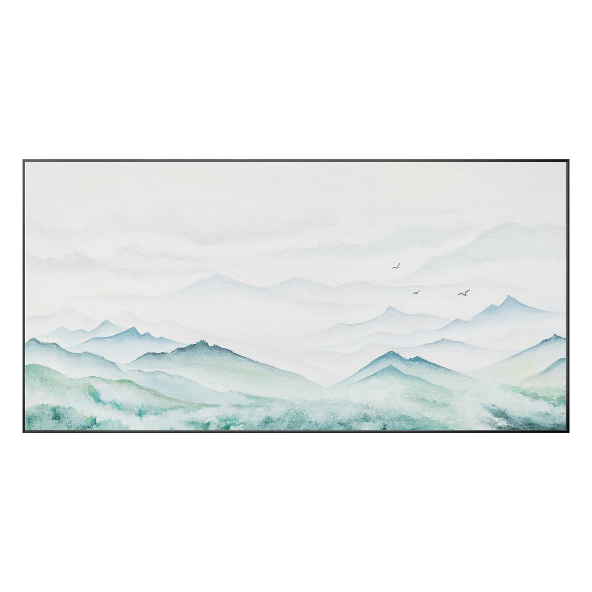 Teal Green Watercolor Mountain Painting: Original Canvas Wall Art #9