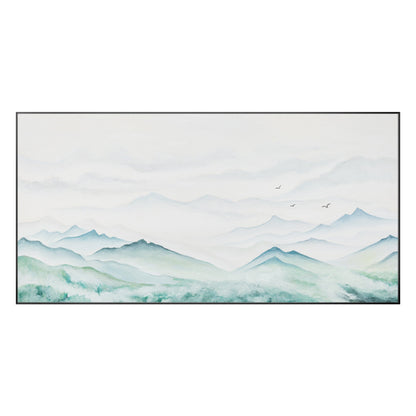 Teal Green Watercolor Mountain Painting: Original Canvas Wall Art #9