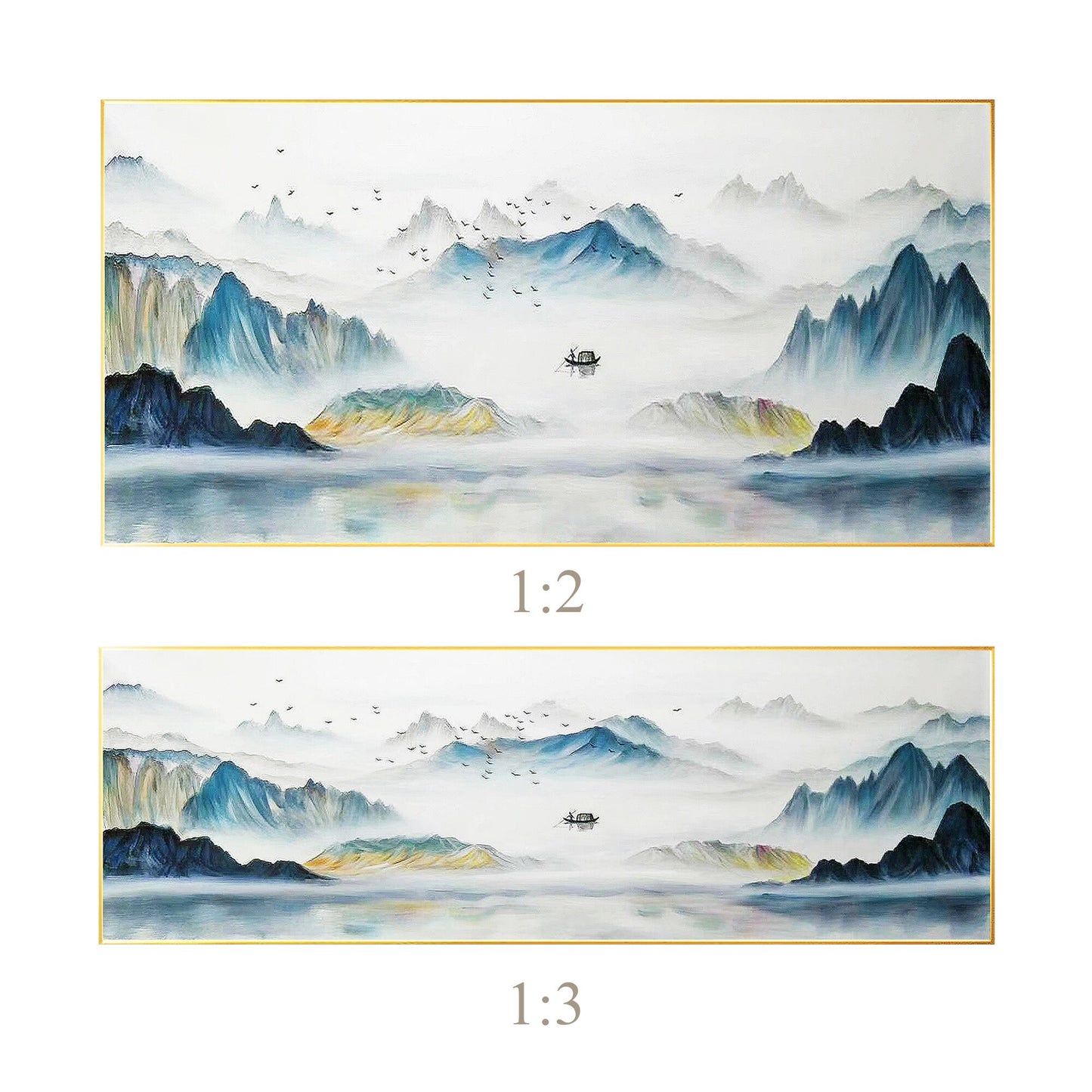 Teal Mountain Painting: Original Watercolor Landscape, Framed Canvas Wall Art #7