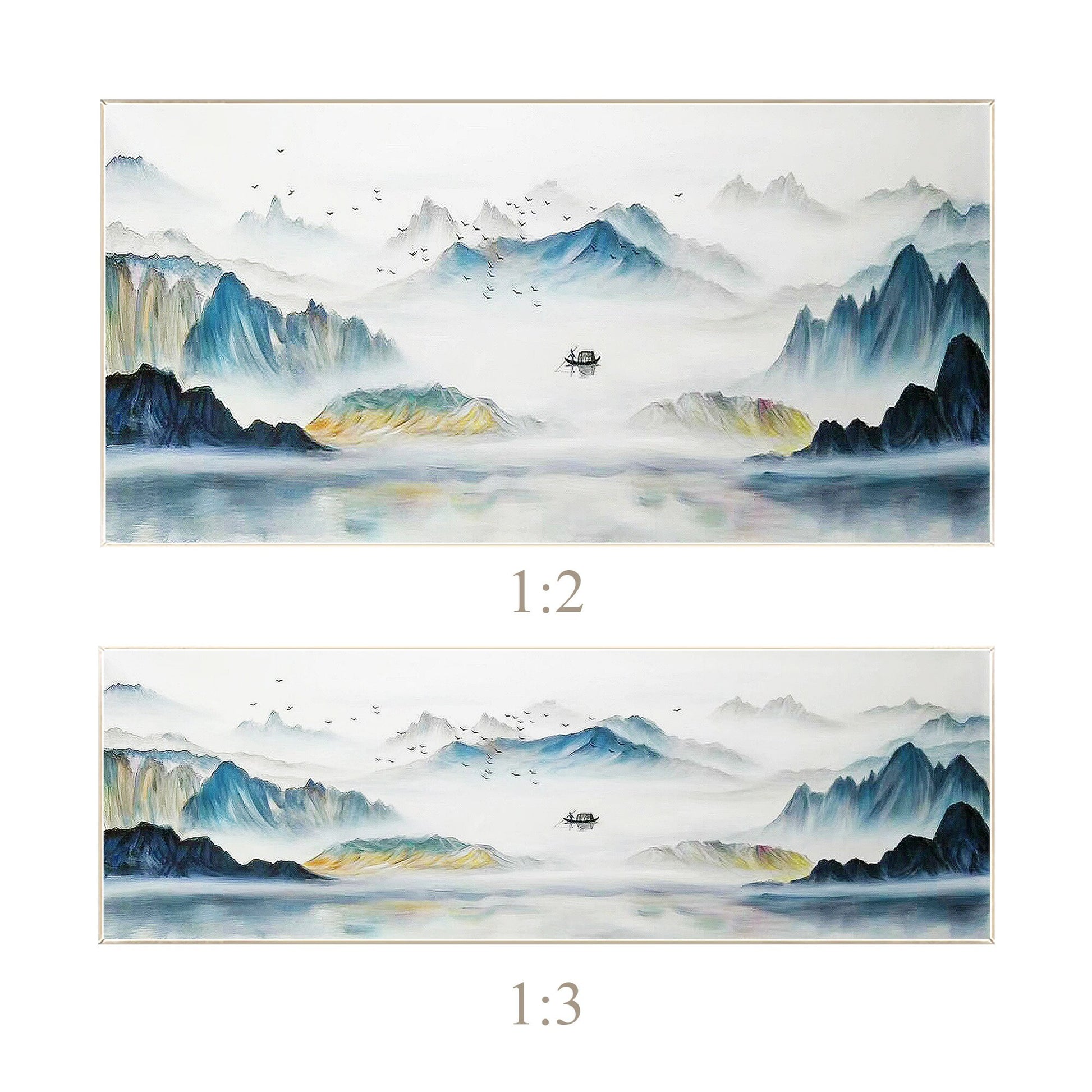 Teal Mountain Painting: Original Watercolor Landscape, Framed Canvas Wall Art #8
