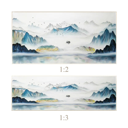 Teal Mountain Painting: Original Watercolor Landscape, Framed Canvas Wall Art #8