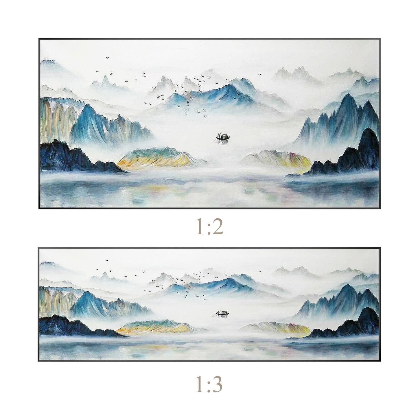 Teal Mountain Painting: Original Watercolor Landscape, Framed Canvas Wall Art #9