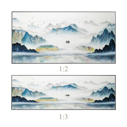 Teal Mountain Painting: Original Watercolor Landscape, Framed Canvas Wall Art #9