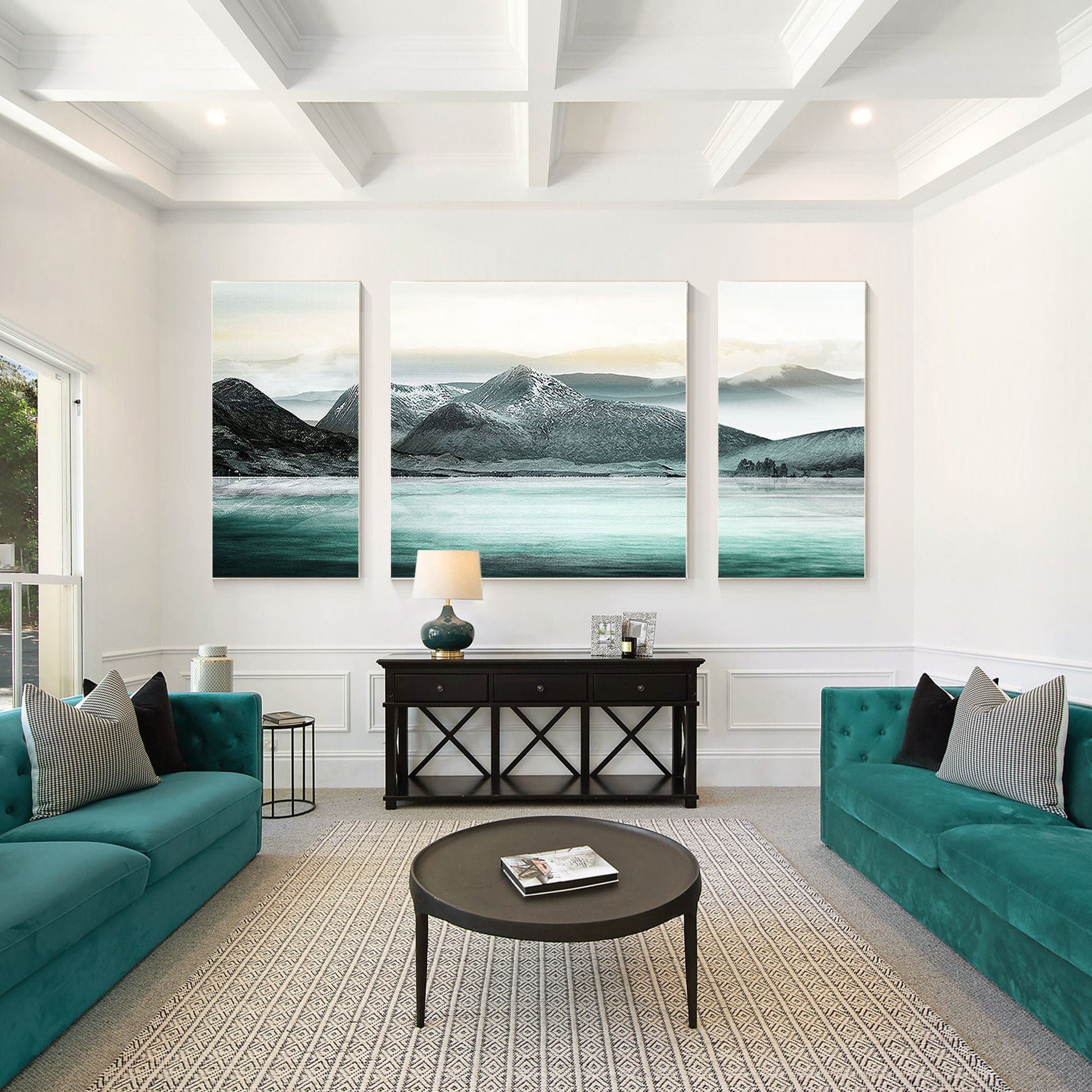 Teal Mountain Painting Set: Abstract Landscape Canvas Wall Art #2