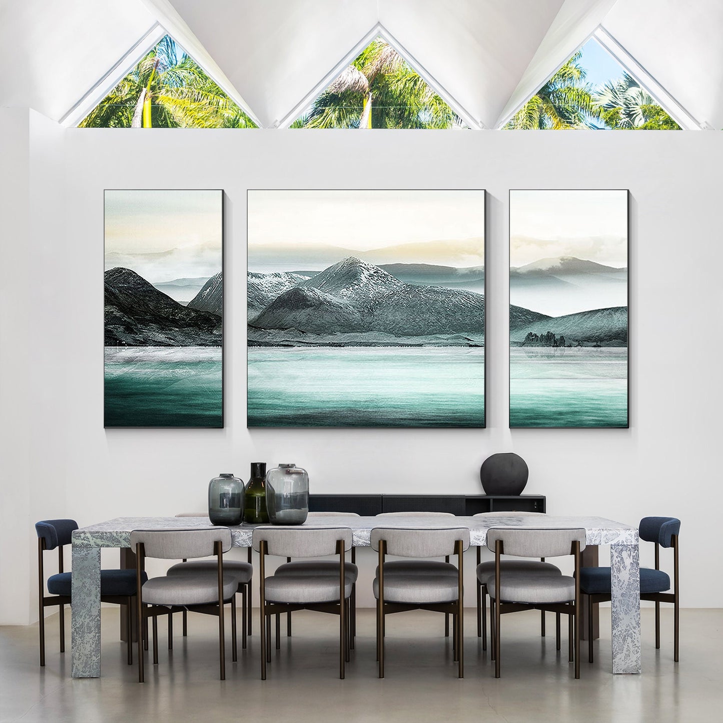Teal Mountain Painting Set: Abstract Landscape Canvas Wall Art #3