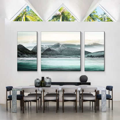 Teal Mountain Painting Set: Abstract Landscape Canvas Wall Art #3