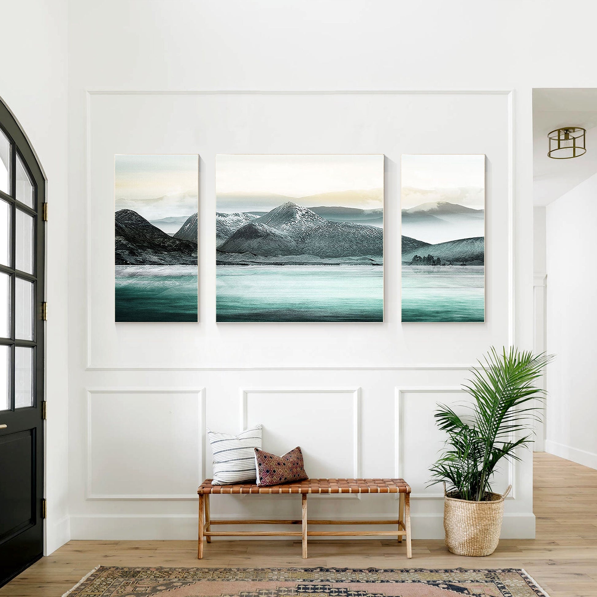 Teal Mountain Painting Set: Abstract Landscape Canvas Wall Art #4