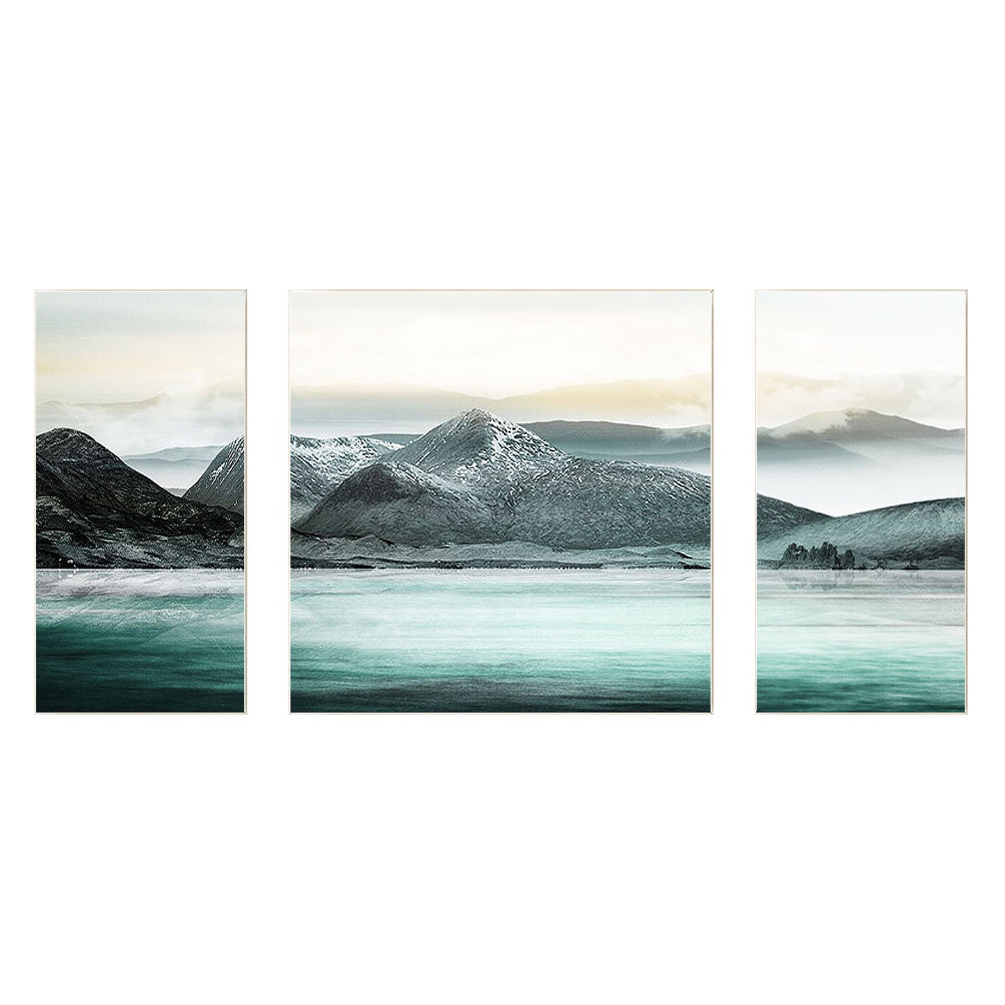 Teal Mountain Painting Set: Abstract Landscape Canvas Wall Art #8