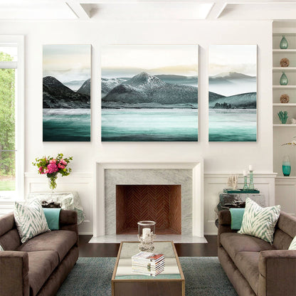 Teal Mountain Painting Set: Abstract Landscape Canvas Wall Art #1