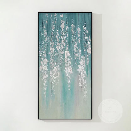 Teal Silver Leaf Abstract Floral Painting: 3D Textured Extra Large Wall Art #7