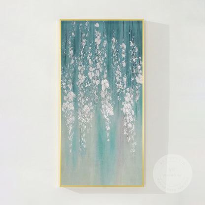 Teal Silver Leaf Abstract Floral Painting: 3D Textured Extra Large Wall Art #9
