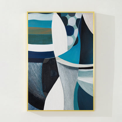 Teal Textured Geometric Painting: Vertical Abstract Canvas Art #8
