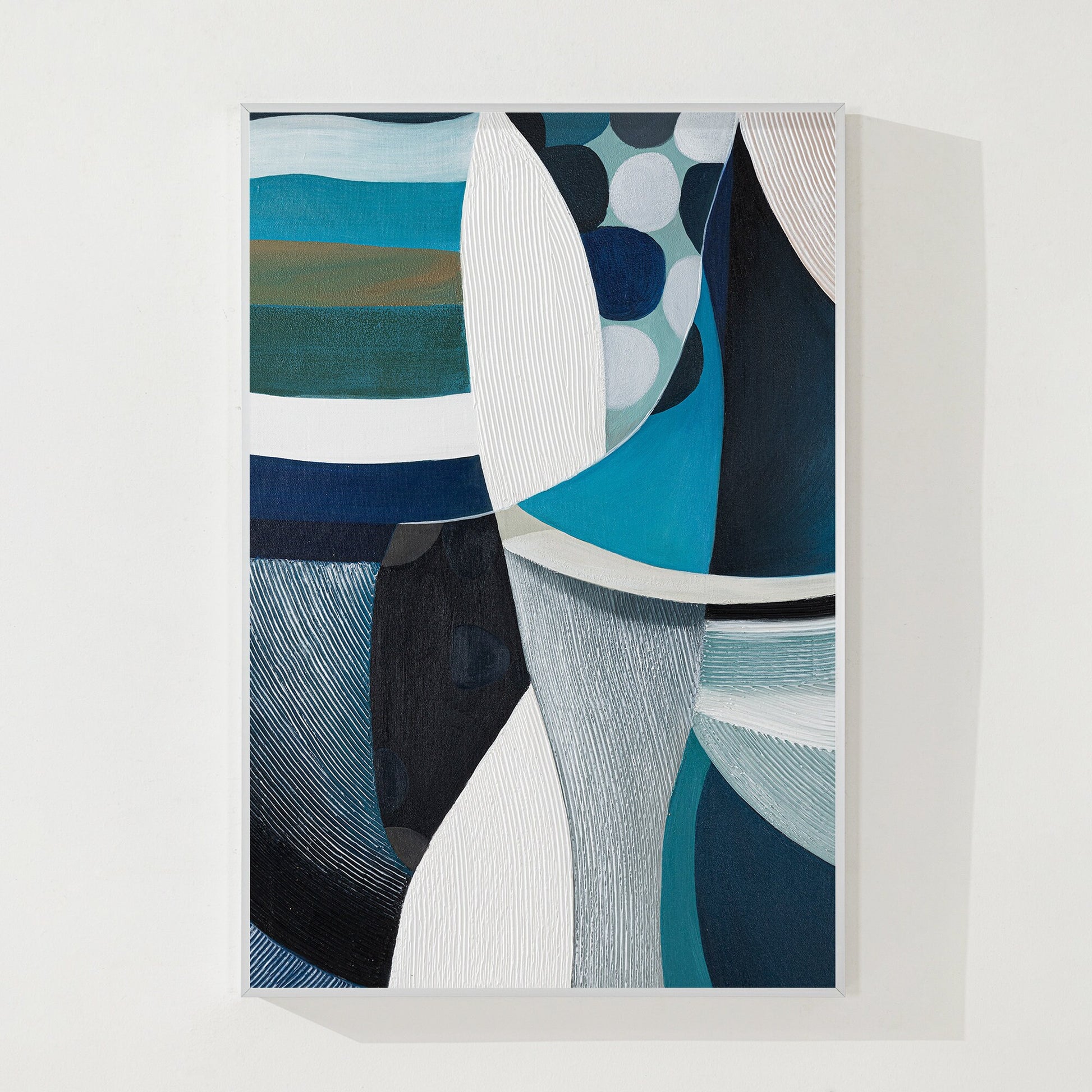 Teal Textured Geometric Painting: Vertical Abstract Canvas Art #9