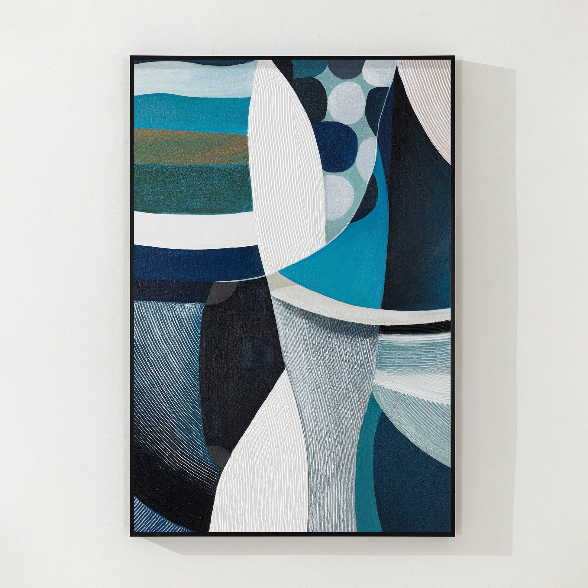 Teal Textured Geometric Painting: Vertical Abstract Canvas Art #10