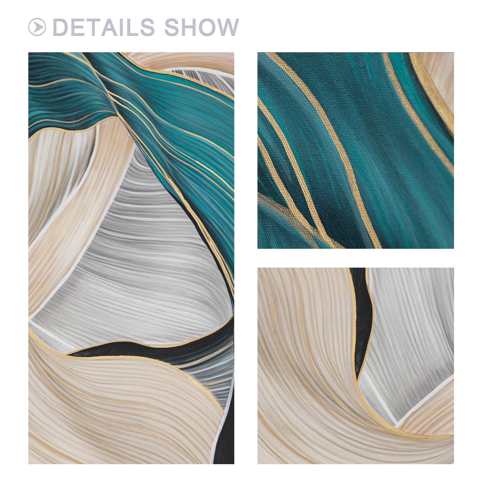 Teal Turquoise Ribbon Art: Abstract Geometric Painting on Canvas #2