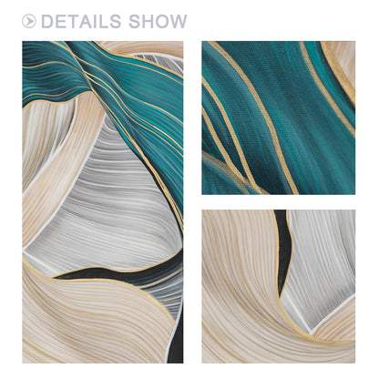 Teal Turquoise Ribbon Art: Abstract Geometric Painting on Canvas #2