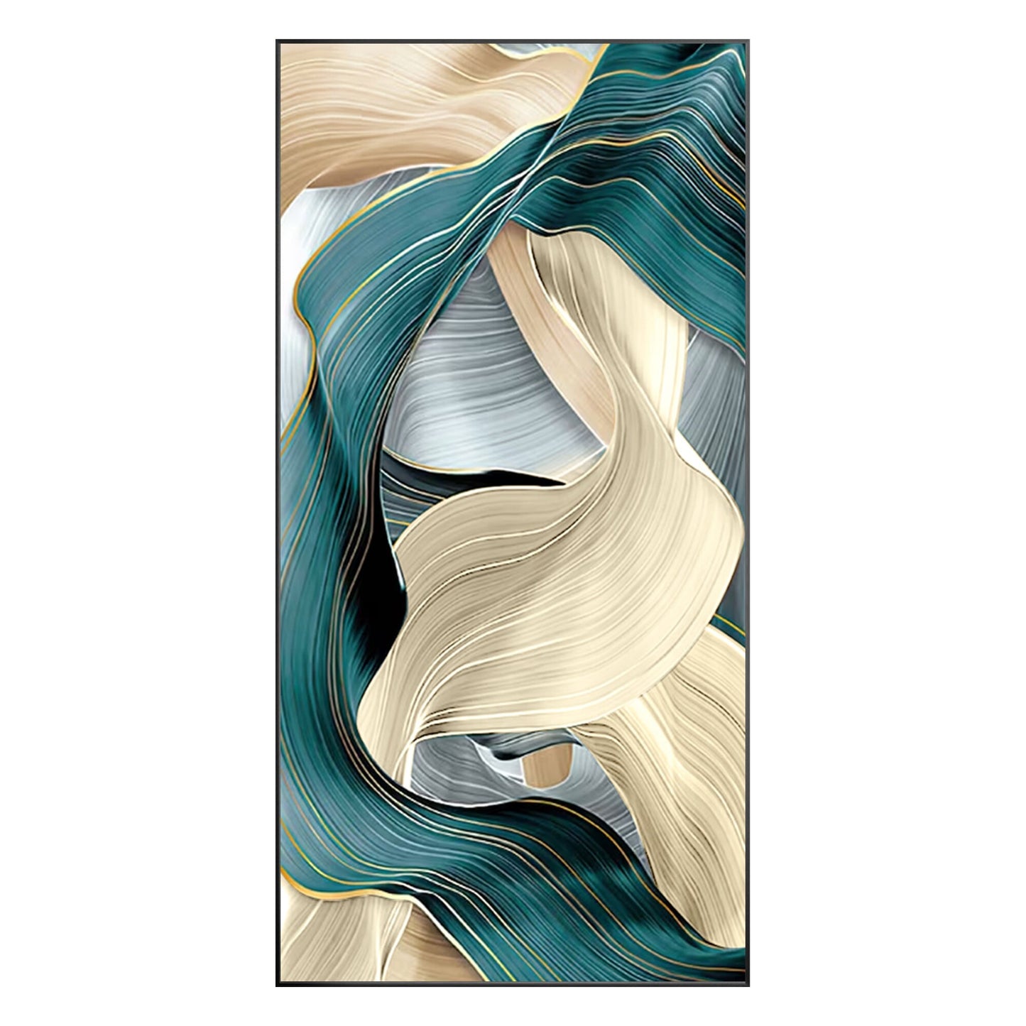 Teal Turquoise Ribbon Art: Abstract Geometric Painting on Canvas #11