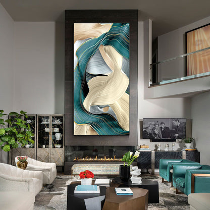 Teal Turquoise Ribbon Art: Abstract Geometric Painting on Canvas #5