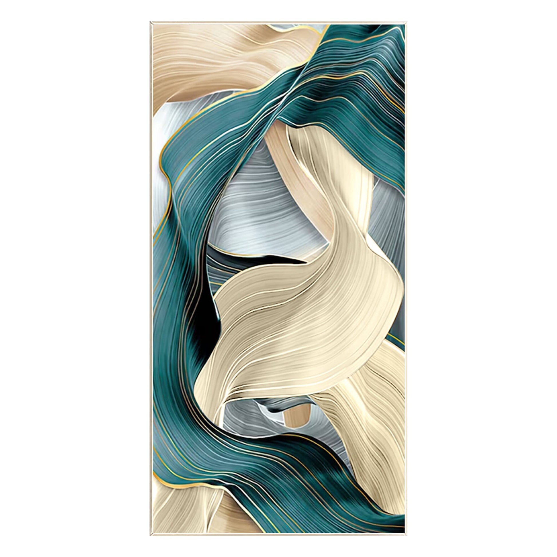 Teal Turquoise Ribbon Art: Abstract Geometric Painting on Canvas #10