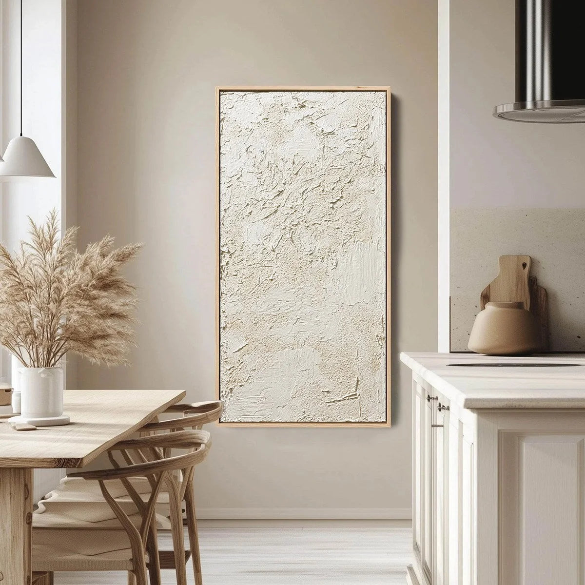TERRA ALBA: Textured Wabi Sabi Abstract Painting | gold frame stretched on neutral wall