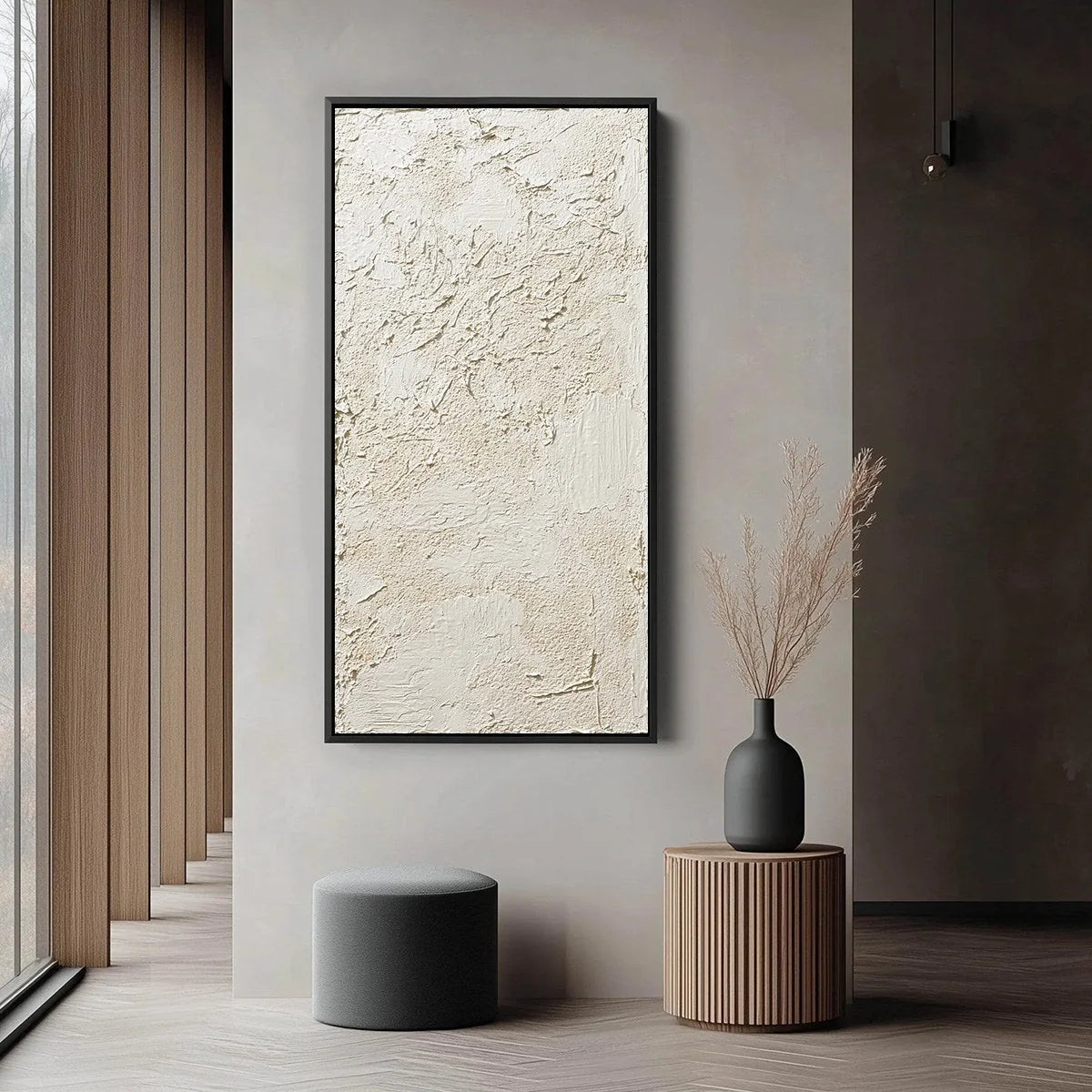 TERRA ALBA: Textured Wabi Sabi Abstract Painting | black frame version on white wall