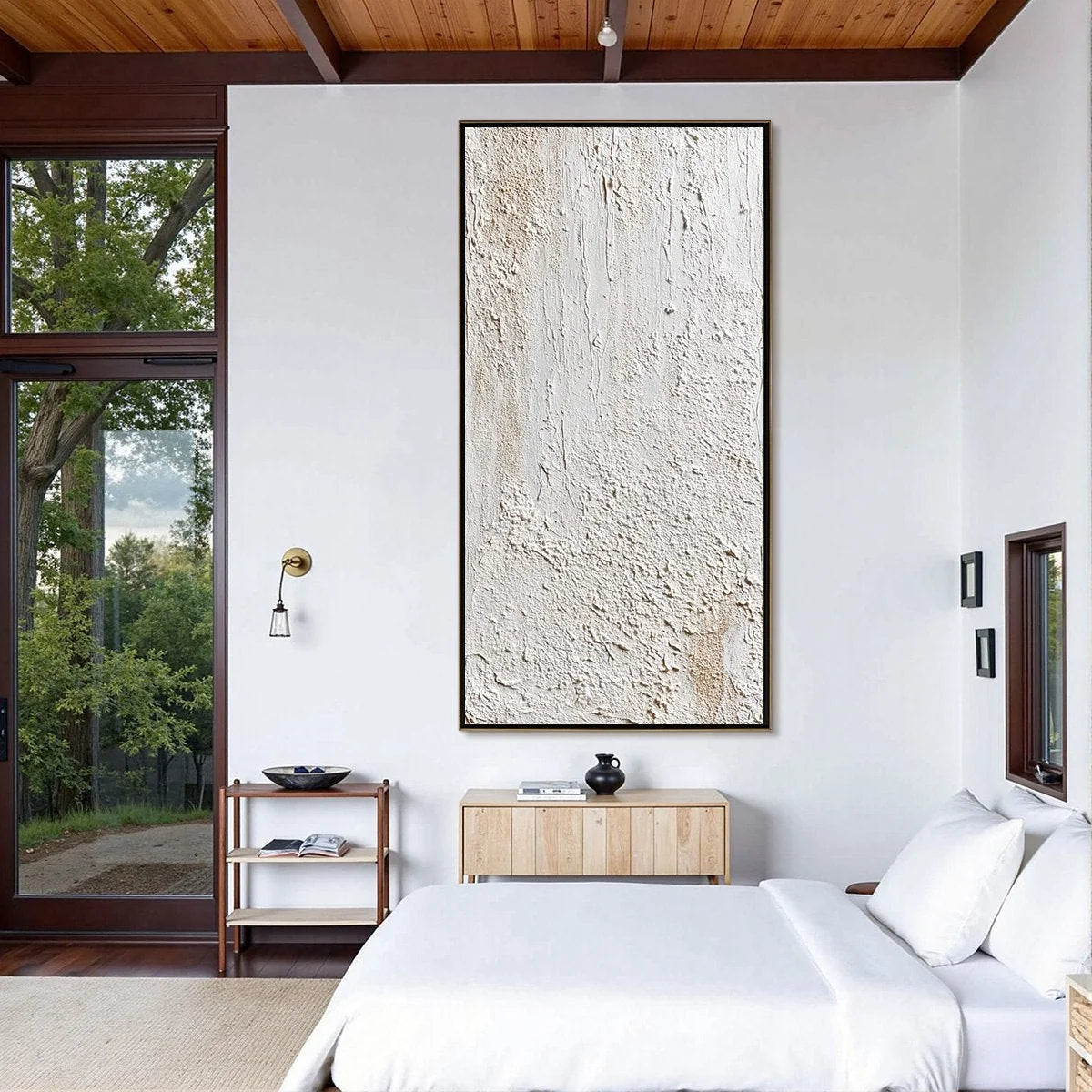 TERRA ALBA: Textured Wabi Sabi Minimalist Abstract Painting | gold frame stretched on neutral wall