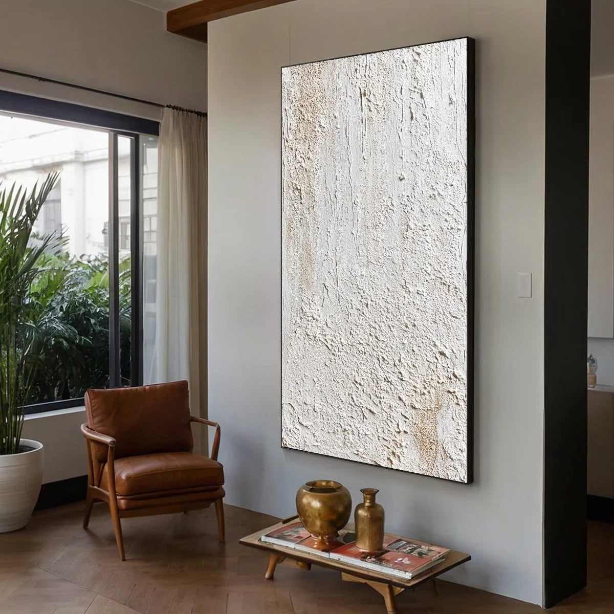 TERRA ALBA: Textured Wabi Sabi Minimalist Abstract Painting | black frame version on white wall