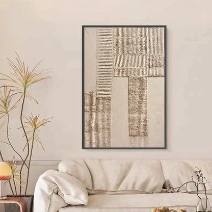 TERRA ALBA: Textured Wabi Sabi Minimalist Abstract Painting | black frame version on white wall