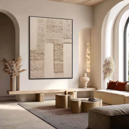 TERRA ALBA: Textured Wabi Sabi Minimalist Abstract Painting | Minimalist mood, soft natural light studio shot