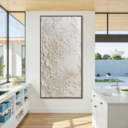 TERRA ALBA: Textured Wabi Sabi Minimalist Abstract Painting | gold frame stretched on neutral wall