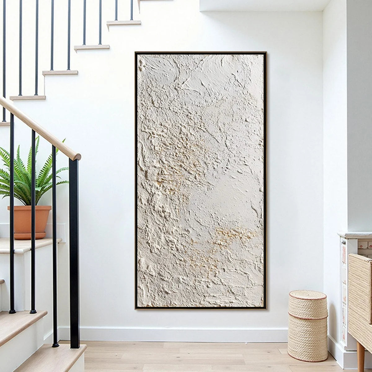 TERRA ALBA: Textured Wabi Sabi Minimalist Abstract Painting | black frame version on white wall