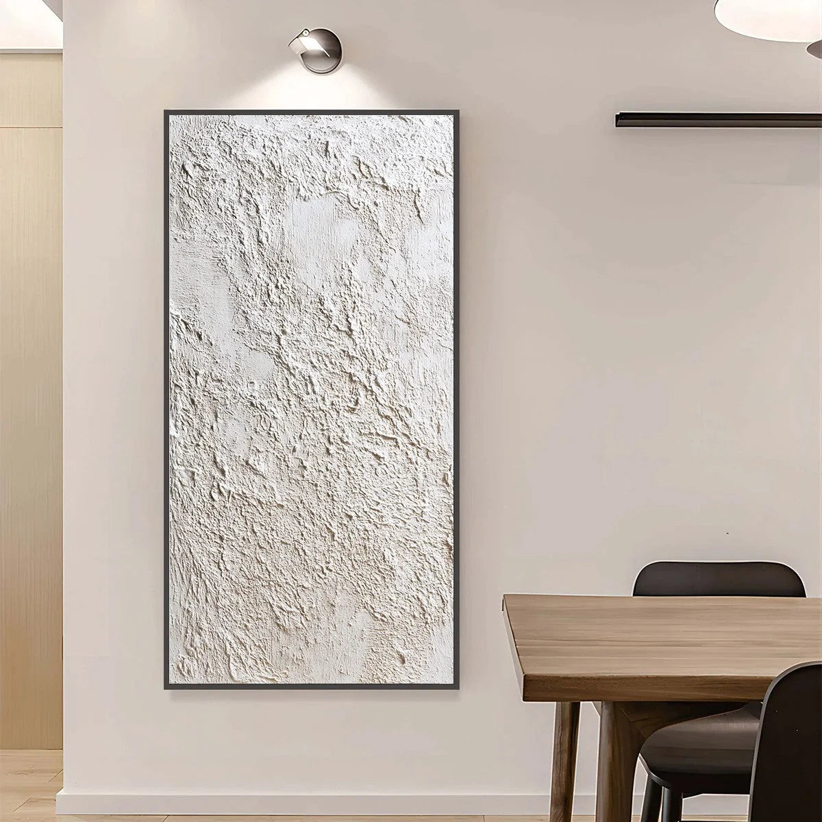TERRA ALBA: Textured White Wabi Sabi Minimalist Painting | gold frame stretched on neutral wall