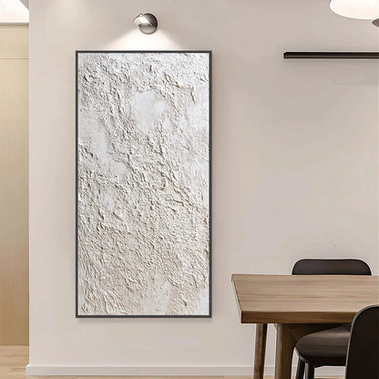 TERRA ALBA: Textured White Wabi Sabi Minimalist Painting | gold frame stretched on neutral wall
