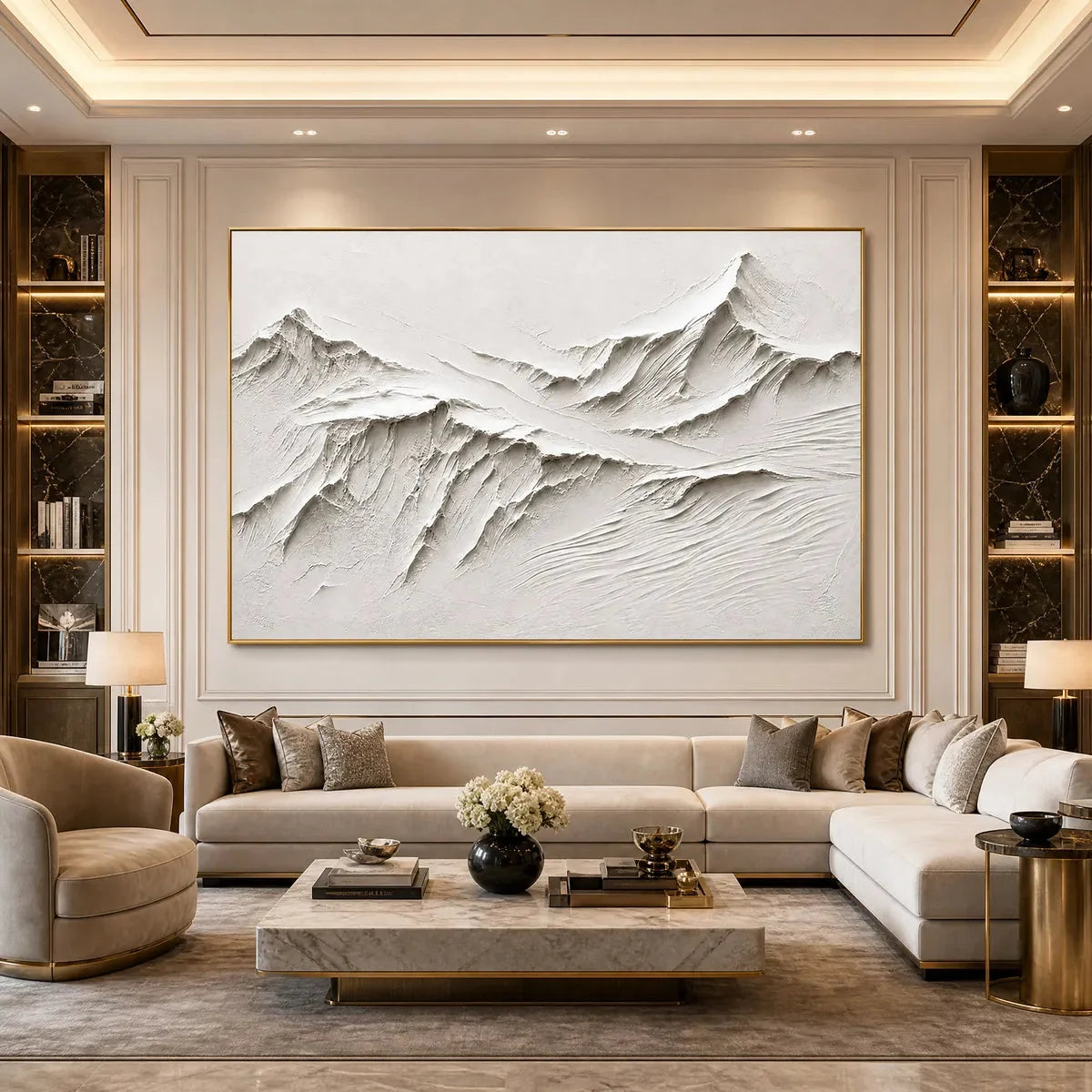 Terra Alba White Textured Mountain Oil Painting | palette knife impasto detail, raised brushwork