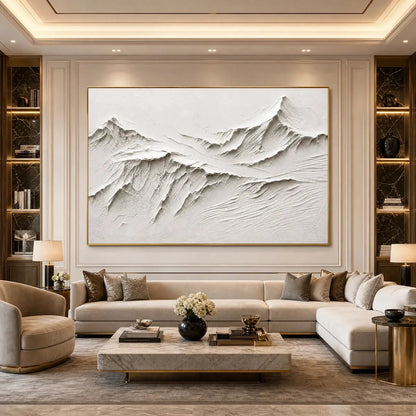 Terra Alba White Textured Mountain Oil Painting | palette knife impasto detail, raised brushwork