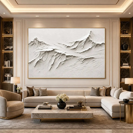 Terra Alba White Textured Mountain Painting | Abstract Wall Art
