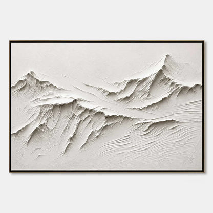 Terra Alba White Textured Mountain Painting | Abstract Wall Art impasto painting, hand-painted by UArtShow