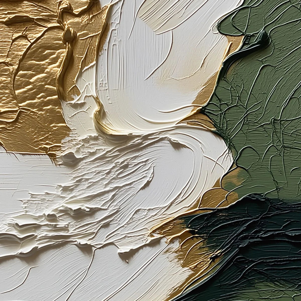 TERRA AUREA: Textured Abstract Impasto Painting in Green and Gold | rectangular format, hand-painted canvas edge