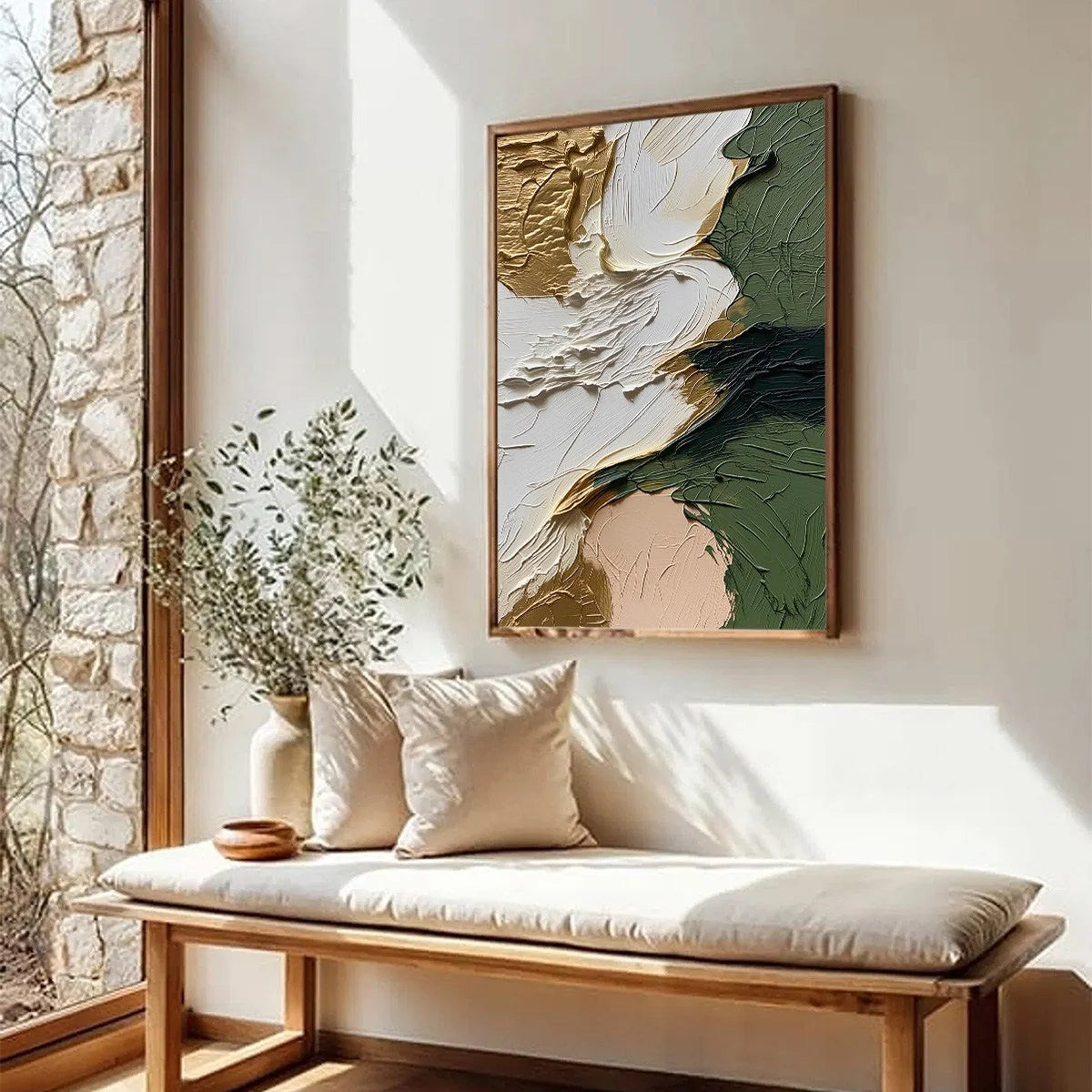 TERRA AUREA: Textured Abstract Impasto Painting in Green and Gold | green palette, original oil on stretched canvas art