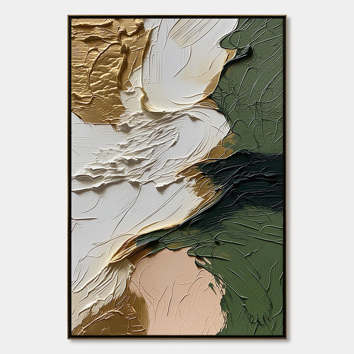 TERRA AUREA: Textured Abstract Impasto Painting in Green and Gold | hanging in living room, Abstract wall art
