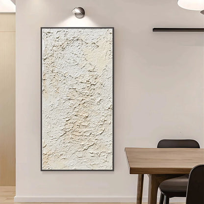 TERRA BLANCA: Heavy Texture Minimalist Wabi Sabi Painting | gold frame stretched on neutral wall